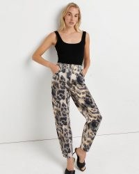 River Island Brown animal print high waisted tapered jeans – womens printed denim fashion