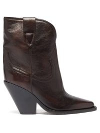 ISABEL MARANT Leyane point-toe brown leather ankle boots ~ womens slanted block heel cowboy boots