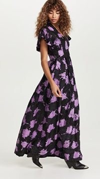 Busayo Dee Dress in Purple / Black ~ romantic rufflle sleeve maxi dresses
