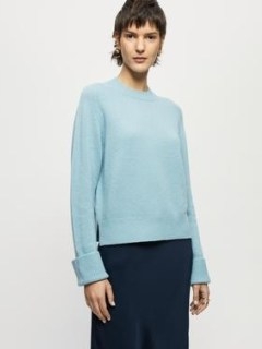 Jigsaw Cashmere Quinn Raglan Jumper | light blue round ribbed neck jumpers