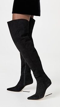 Cult Gaia Yasmina Boots in Black Suede ~ sculpted cut out heel over the knee boots