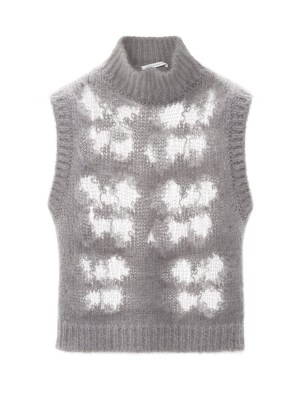 CECILIE BAHNSEN Gabriella Hortensia grey sleeveless sweater | semi sheer open knit high neck sweaters | womens luxe mohair blend knitwear