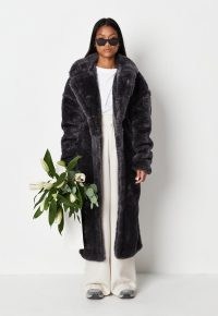 MISSGUIDED grey teddy borg seam detail longline coat ~ womens luxe style winter coats ~ women’s on-trend faux fur outerwear