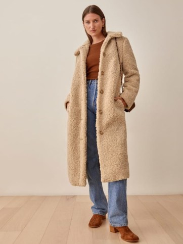 REFORMATION Ivan Coat in Camel ~ light brown textured coats ~ womens winter outerwear