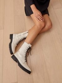 REFORMATION Katya Combat Boot in White ~ luxe lace up boots