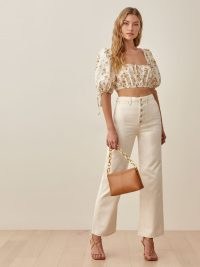 Reformation Lexi High Rise Wide Leg Jeans in Ivory | chic denim fashion