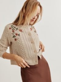 REFORMATION Loki Regenerative Wool Cardigan in Barley / floral embroidered cardigans