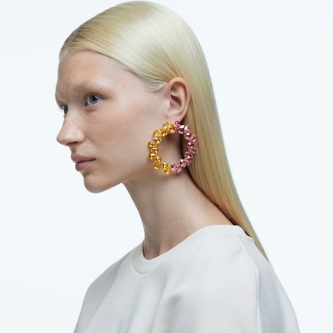 SWAROVSKI Millenia hoop earrings Pear cut crystals, Multicoloured, Gold ...