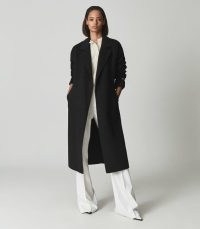 REISS OLIVE WOOL BLEND OVERSIZED OVERCOAT BLACK ~ chic wrap style tie waist coats ~ womens classic winter outerwear