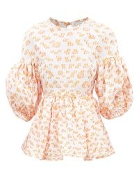 CECILIE BAHNSEN Jerry puff-sleeve floral fil-coupé blouse / balloon sleeve peplum hem blouses / romantic style tops