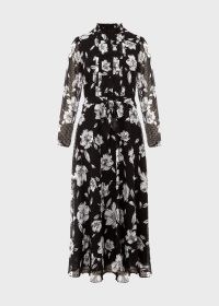 HOBBS ORLA FLORAL JACQUARD MIDI DRESS in Black Ivory / floaty floral shirt dresses / poppy print occasion fashion