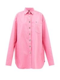 RAF SIMONS Oversized logo-embroidered pink cotton shirt ~ womens casual designer shirts