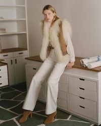 NILI LOTAN RINGO SHEARLING VEST ~ luxe gilet inspired vests ~ fluffy 70s vintage style sleeveless jackets ~ womens retro winter gilets