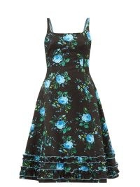 MOLLY GODDARD Verity floral-print cotton midi dress / black sleeveless vintage style prom dresses / ruffle hem fit and flare