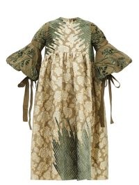 BIYAN Lipa floral-cloqué & velvet-appliqué dress / romantic empired waist dresses / voluminous fashion / romance inspired clothing