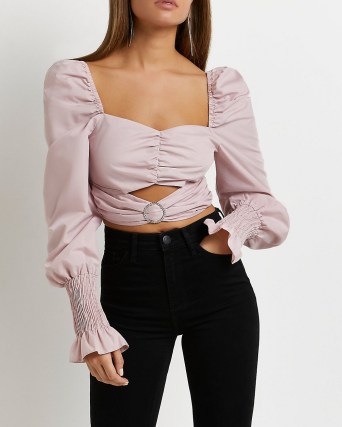 RIVER ISLAND PINK CUT OUT CROPPED TOP ~ ruched crop tops