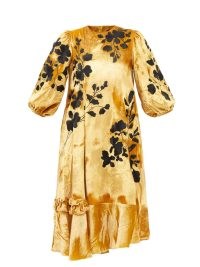 BIYAN Liyah floral-embroidered yellow velvet midi dress