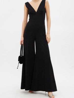 EMILIA WICKSTEAD Ross double-faced crepe wide-leg jumpsuit in black | chic tailored evening jumpsuits | glamorous designer party fashion