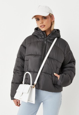 MISSGUIDED grey padded hooded puffer coat ~ womens fashionable