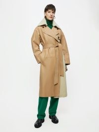 Jigsaw Leather Shearling Mix Trench in Tan | women’s tie waist classic inspired coats | modern classics