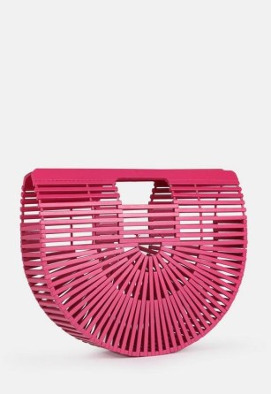 Missguided pink bamboo caged bag | curved top handle bags | women’s fashion handbags