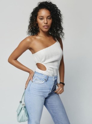 One shoulder cut out tops – Reformation Somerset Top in Cream