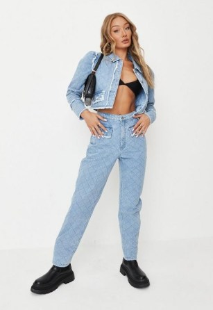 Missguided blue co ord riot quilted diamante jeans | women’s quilt detail denim fashion