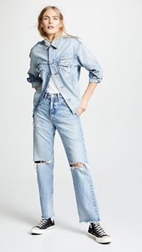 MOUSSY VINTAGE MV Odessa Wide Straight Jeans ~ women’s distressed denim fashion ~ womens ripped casual clothes