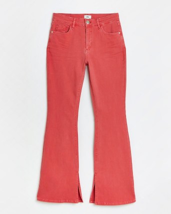 RED HIGH WAISTED FLARED JEANS | womens casual denim fashion