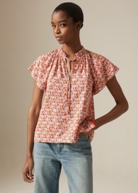 ME and EM Ditsy Floral Volant Top in Soft White/Black/Red / feminine frill neck tops / angel sleeve summer blouse
