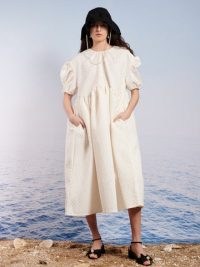 sister jane Adella Jacquard Midi Dress in White Alyssum – voluminous ruffled dresses – romance inspired clothes