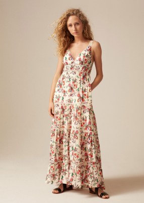 ME and EM Paisley Lace Detail Maxi Dress in Cream/Pink/Aqua/Emerald / floral V-neck summer dresses / feminine summer clothes