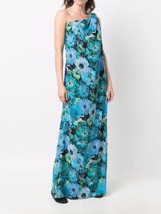 Stella McCartney floral-print one-shoulder dress | blue asymmetric maxi dresses | retro flower prints | FARFETCH women’s designer clothes | vintage style printed fashion