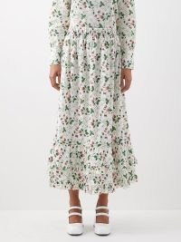 BATSHEVA X Laura Ashley Pembroke strawberry-print skirt ~ white layered ruffle hem summer skirts ~ women’s feminine summer clothes ~ fruit prints