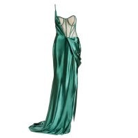 SOHUMAN DAKOTA GREEN MAXI DRESS ~ one shoulder evening event dresses ~ Wolf & Badger ~ women’s glamorous occasion clothes ~ fitted bodice ~ bustier detail