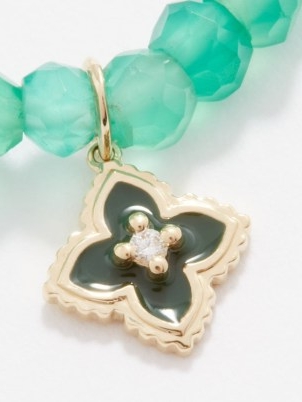 SYDNEY EVAN Moroccan Flower enamel, onyx & 14kt gold bracelet in green ~ women’s luxe beaded bracelets with floral charms ~ MATCHESFASHION ~ womens jewellery