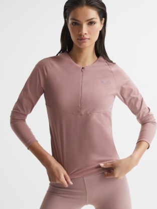 REISS AVA CASTORE HALF ZIP PERFORMANCE TOP PINK ~ women’s activewear tops ~ womens spotwear clothes ~ casual sporty fashion