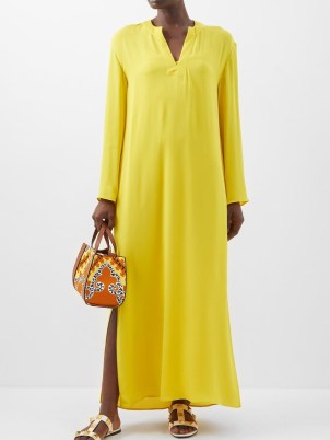 VALENTINO Silk-georgette kaftan dress in yellow – fluid fabric maxi kaftans – designer holiday dresses – matchesfashion