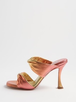 AQUAZZURA Twist 95 metallic-leather sandals in gold ~ pink ombre twisted strap mules