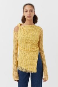 CAMILLA AND MARC Riviera Long Sleeve Textured Lace Top in Yellow – contemporary cut out tops – asymmetric fashion – twist shoulder detail