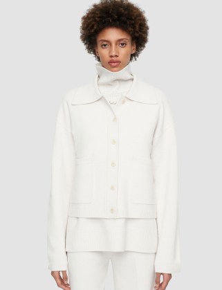 JOSEPH Soft Wool Cardigan in Ivory | women’s relaxed fit collared cardigans