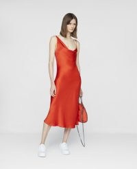 STELLA MCCARTNEY Draped Slip Dress in Scarlet Red | bias cut fluid fabric dresses | draped asymmetric neckline | women’s forest friendly viscose fashion