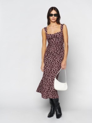 Reformation Suvi Knit Dress in Geena / sleeveless floral print sweetheart neckline dresses / ruched fitted bodice