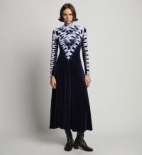Proenza Schoulder Tie-Dye Velvet Dress Midnight Multi – plush long sleeve high neck fit and flare dresses