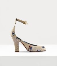 Vivienne Westwood TART SHOE ~ printed block heel almond toe shoes ~ ankle strap ~ ‘Vivienne’s Eyes’ artwork print ~ womens designer retro style footwear