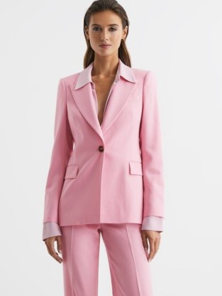 REISS BLAIR SINGLE BREASTED WOOL BLEND BLAZER PINK ~ womens one button closure jackets ~ chic and feminine blazers