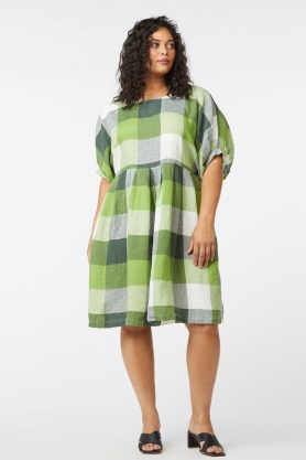 gorman Buffalo Check Dress / voluminous green checked linen dresses / women’s relaxed fit fashion