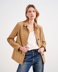 NILI LOTAN CLAUDE SUEDE JACKET in BEIGE – women’s luxury relaxed fit jackets – luxe casual outerwear – womens designer clothing