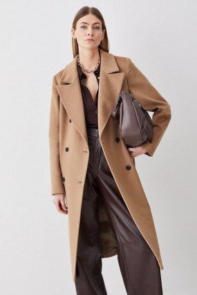 KAREN MILLEN Italian Luxurious Textured Wool Double Breasted Coat in Camel ~ brown relaxed fit coats ~ womens luxury outerwear