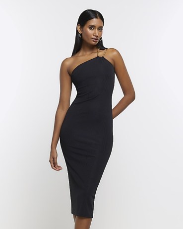 RIVER ISLAND BLACK ASYMMETRIC BODYCON MIDI DRESS ~ sophisticated ...